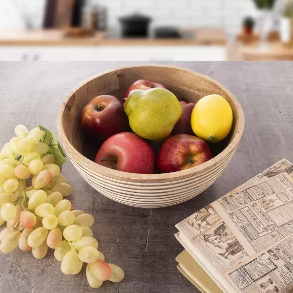 Mísa dřevo MANGO bílý dekor pr. 24 cm