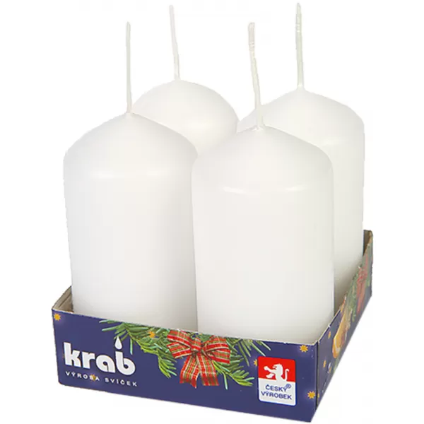 Svíčka adventní válec 40x80mm 4ks bílá