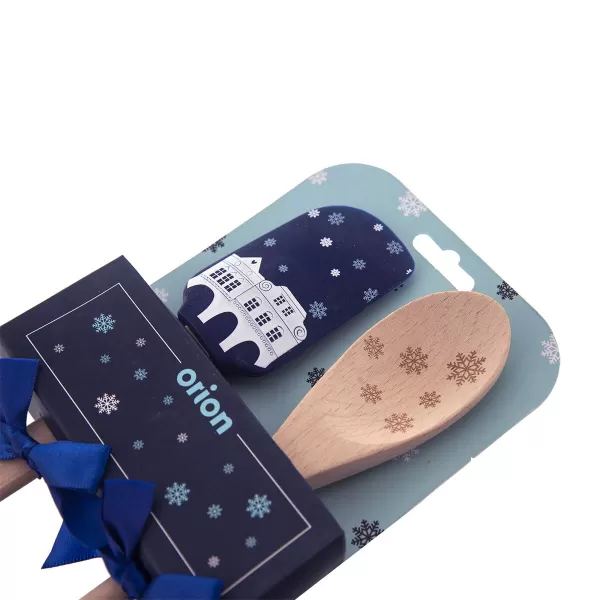 Stěrka kuch. sil./dřevo+vařečka DOMKY modrá