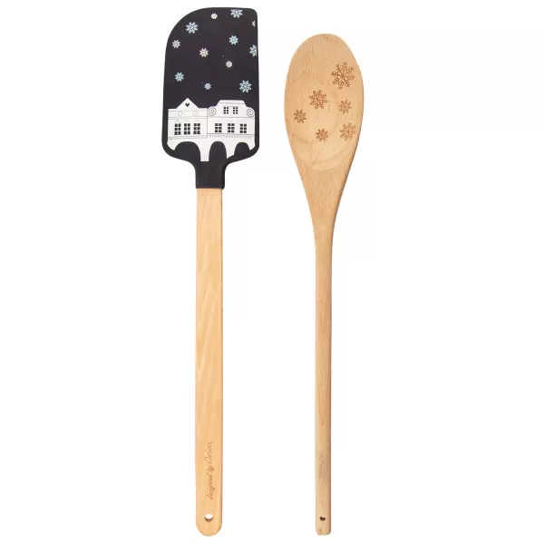 Stěrka kuch. sil./dřevo+vařečka DOMKY modrá