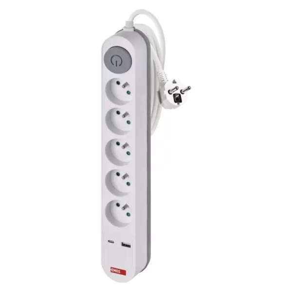EMOS PRODLUŽKA 5Z 3M S VYP. 1,5MM + USB A+C FAST CHARGING P1513PD