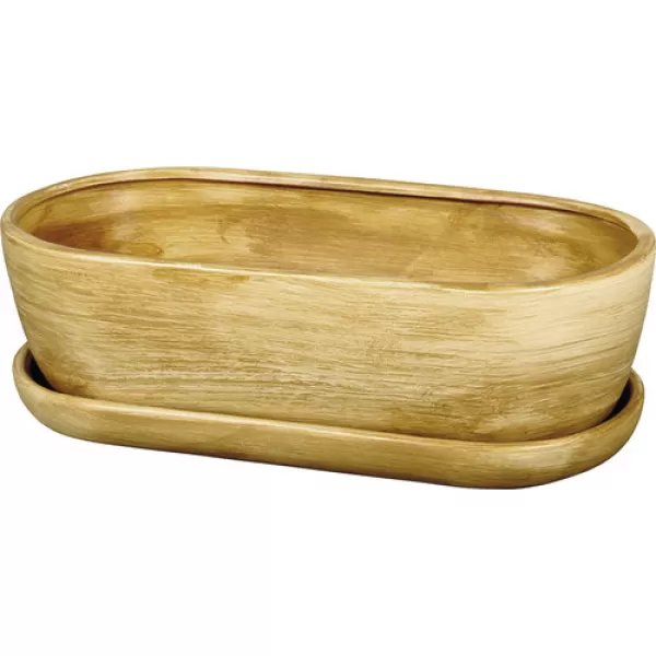 Truhlík KAKTUS O TEAK 34cm + podmiska sv. hnědý mat