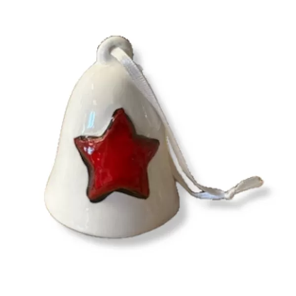 Dekorace-Zvonek bílý s hvězdou 6,7cm