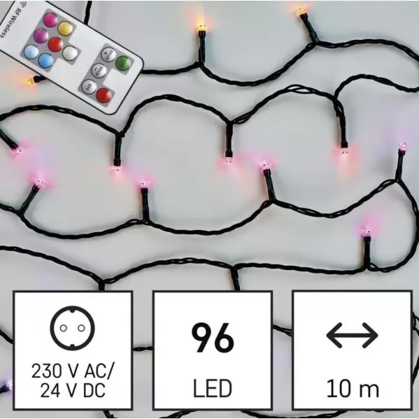 EMOS 96LED 10M IP44 TIMER RC RGB D4AA02