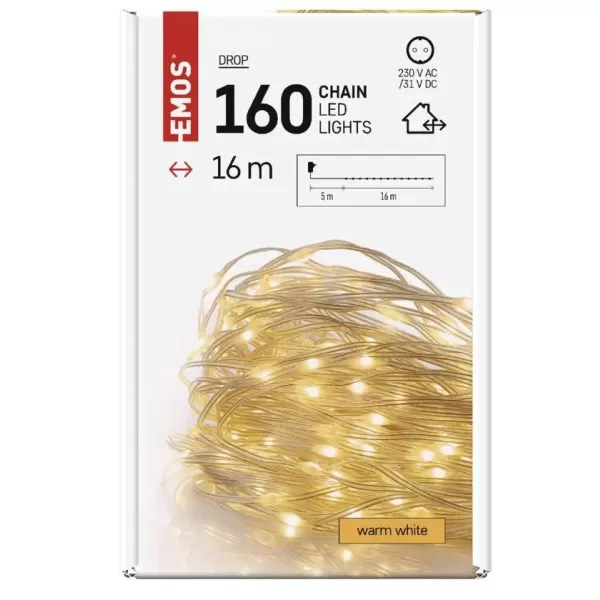 EMOS 160LED XMAS DROP 16M T IP44 WW D3AW16