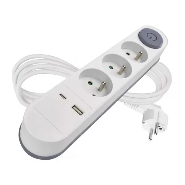 EMOS Prodlužka 3Z 2M s vyp. 1,5mm P1312PD+USB A+C FAST CHARGING