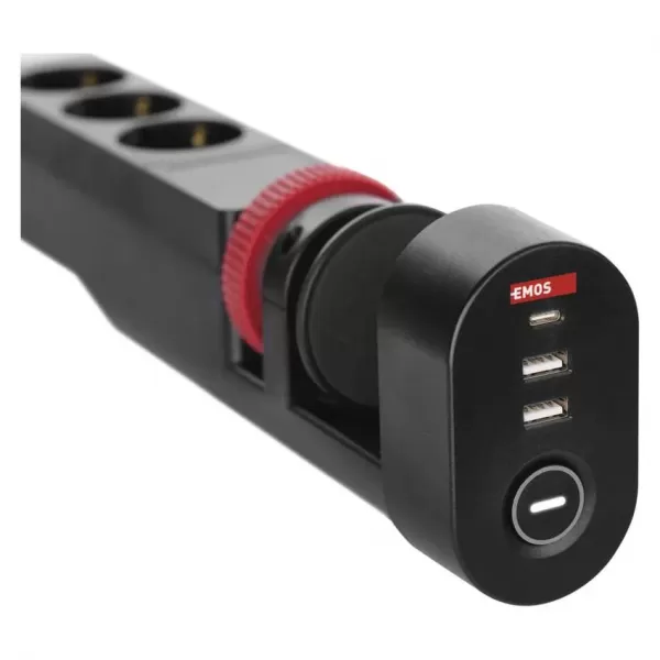 EMOS Prodlužovací kabel s vyp. fix. na stůl 3Z 1,5m + USB A+C, 1,5mm2 P1311PD