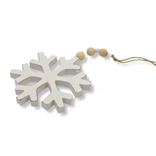 Dekorace - Vločka dřevo závěs bílá 12,5cm