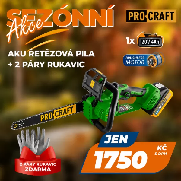 PROCRAFT Aku řetězová pila PKA33 + pracovní rukavice polyuretanové odolné proti proříznutí, L GL-CPU