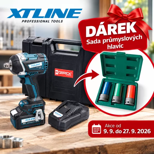 XT Aku rázový utahovák na 1/2" hlavice bezuhlíkový 18V,850Nm + baterie 5.0Ah + nabíječka 3.5A + box
