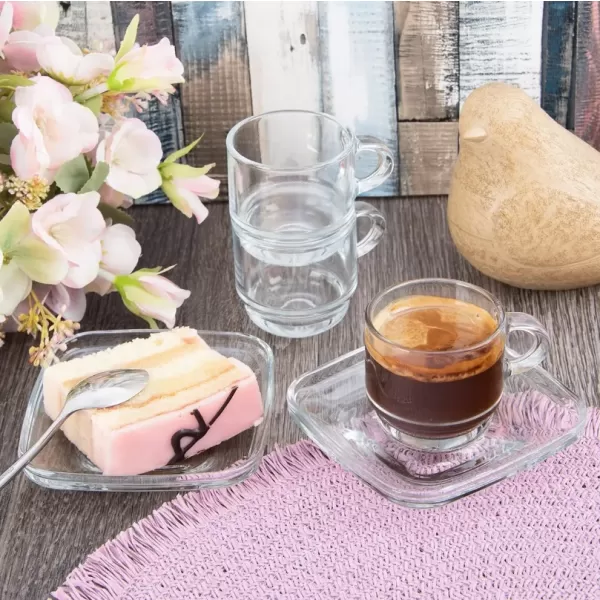 Hrnek sklo+podšálek Cozy 0,091 l, 1 ks stohovatelný