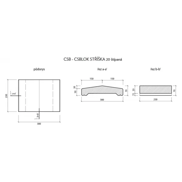 CSBLOK stříška štípaná 20 okr /44ks