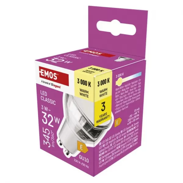 EMOS LED CLS MR16 3W(32W) 345Im GU10 sklo WW/ ZQ8E17
