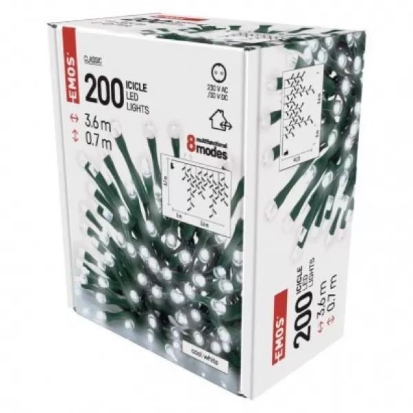 EMOS 200LED XMAS ICICLE MF 3,6M CW