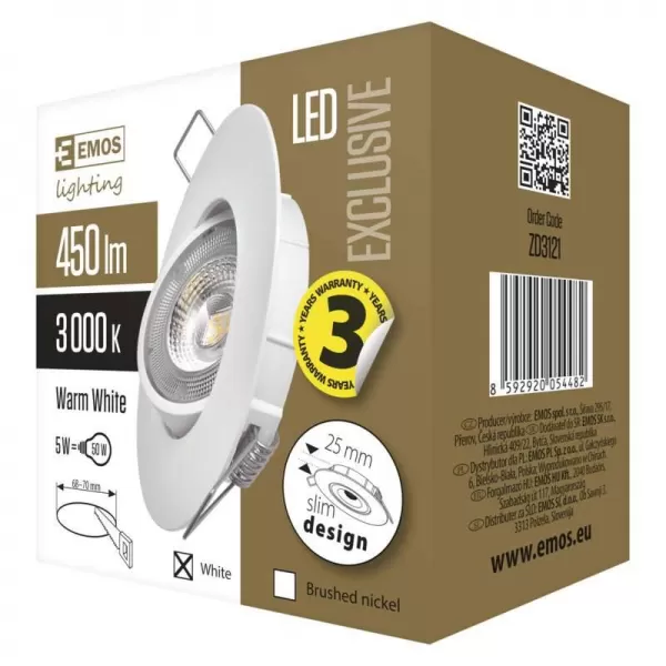 EMOS Svítidlo bodové LED 5W 450LM EXCL. WW ZD3121
