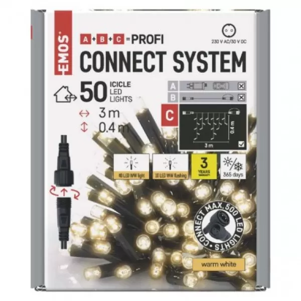 EMOS D2CW03 PROFI-CONN ICICLE 50LED 3M-BLACK-světýlka