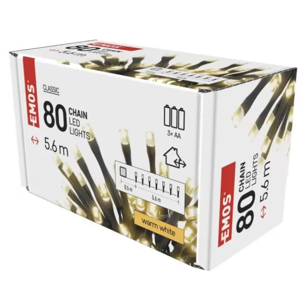 EMOS 80LED XMAS 3AA IP44 5,6m WW D4FW02