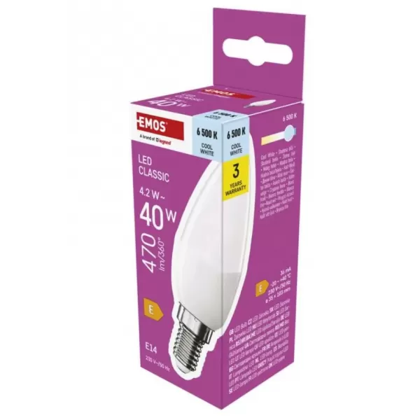 EMOS LED CLS CANDLE 4,2W 470lm ZQ3E24
