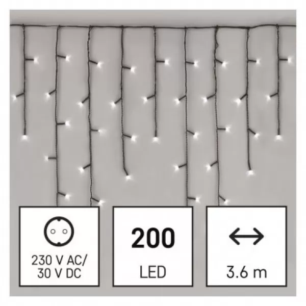EMOS 200LED XMAS ICICLE MF 3,6M CW