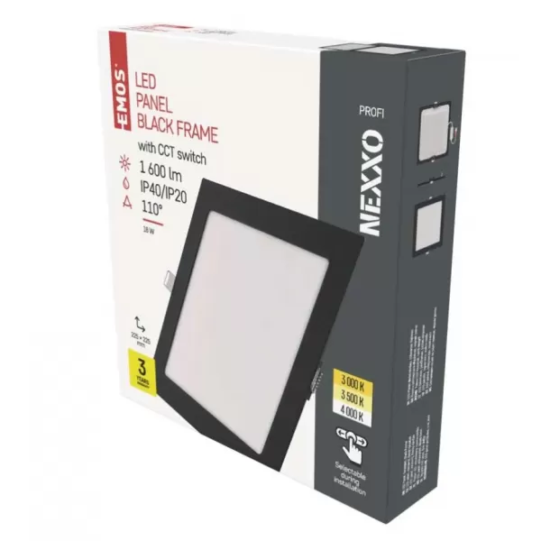 EMOS LED podhledové svítidlo NEXXO černé, 22,5x22,5 cm, 18 W, teplá/neutrální bílá (ZD2343)