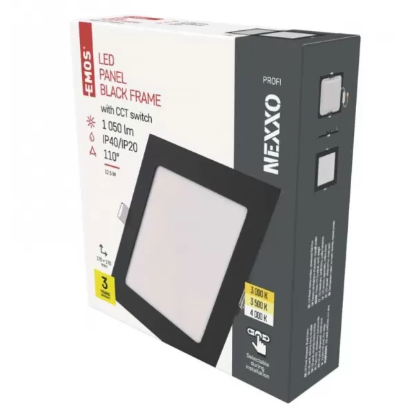 EMOS LED podhledové svítidlo NEXXO černé, 17,5x17,5 cm, 12,5 W, teplá/neutrální bílá (ZD2333)