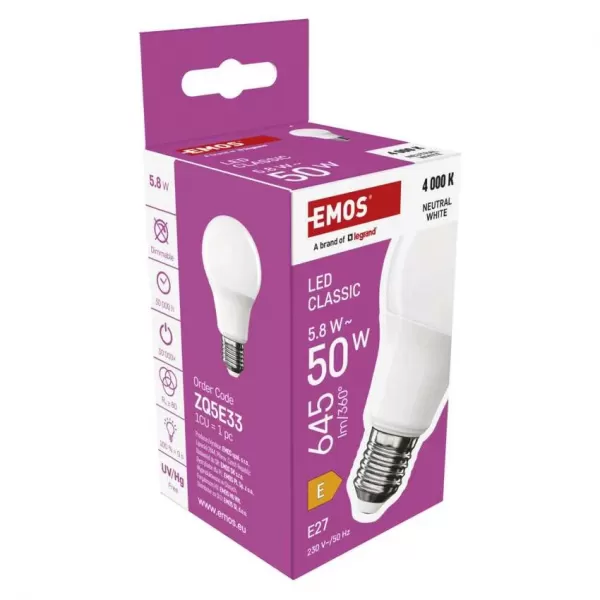EMOS LED CLS A60 5,8W (50W) 645lm E27 NW