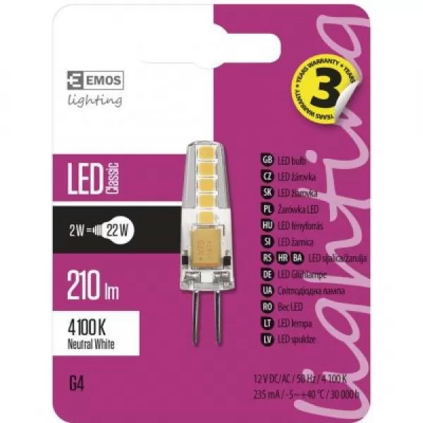 EMOS Žárovka LED JC A++ 2W 210Im G4 ZQ8621