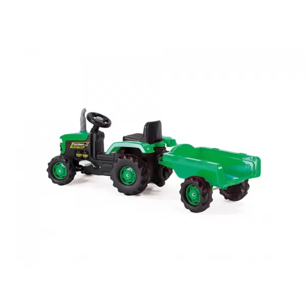 Dětský traktor šlapací s vlečkou zelený