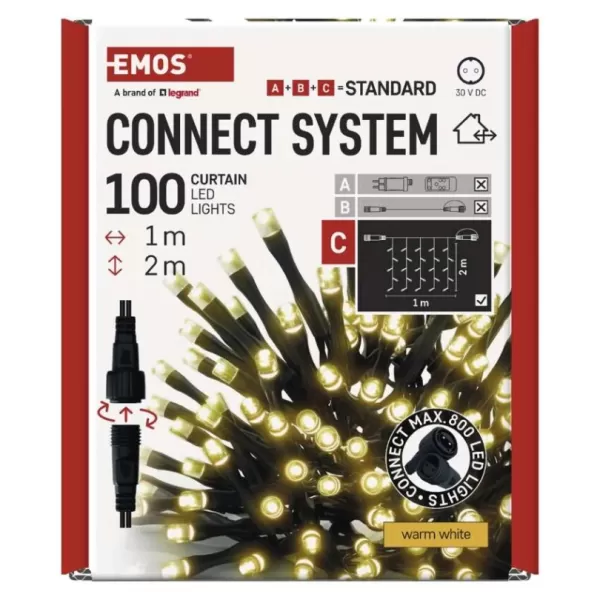 EMOS D1EW01 CONNECT CURTAIN 100 LED 1x2m IP44-osvětlení vánoč.bez transformátoru