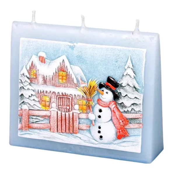 Svíčka SNĚHULÁK OBÁLKA zdobená vyřezávaná vonná 13x11x4cm