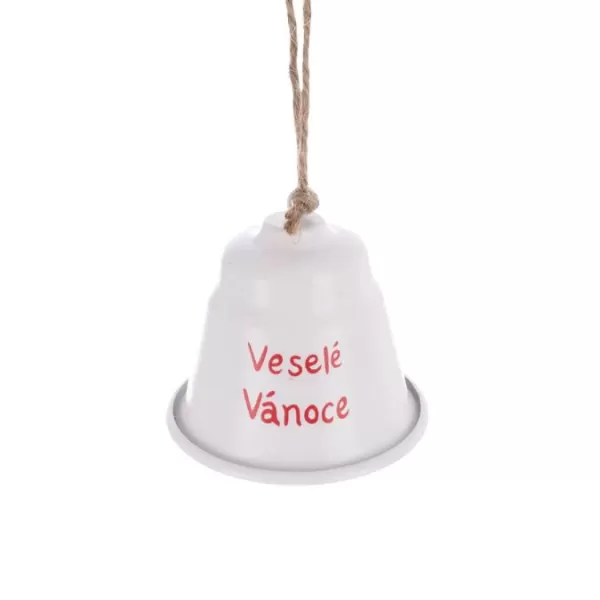 Zvonek kov Veselé Vánoce bílý 7x7x7 cm