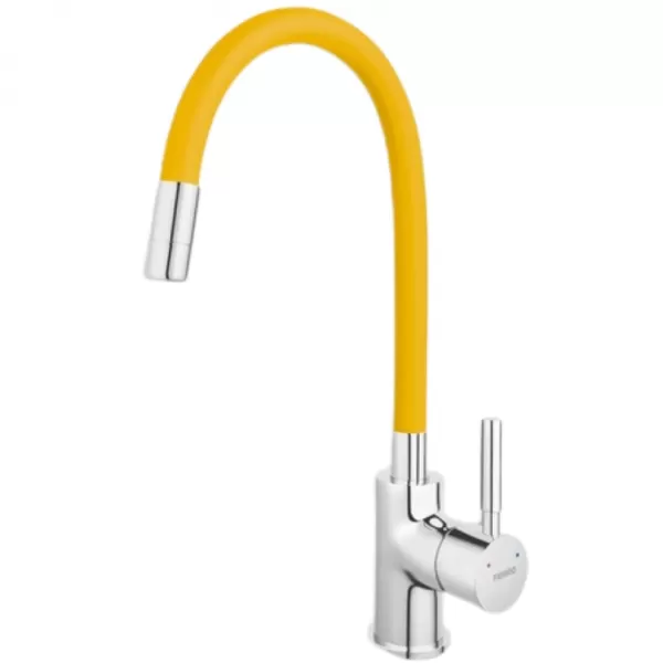 Baterie dřezová stojánková žlutá - chrom s elastickým ramenem 70710,0ZL