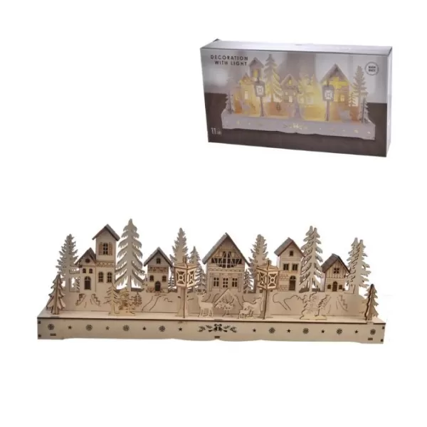 Domeček dřevo LED hnědý 45x6x15 cm