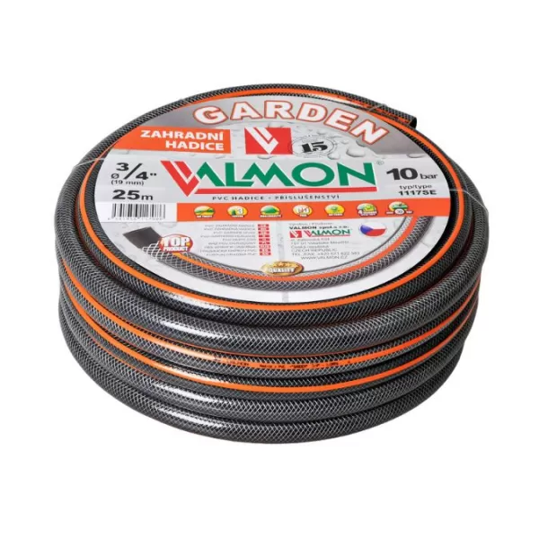 Hadice Garden černá neprůhledná s oranžovým páskem Valmon - 1/2", role 25 m