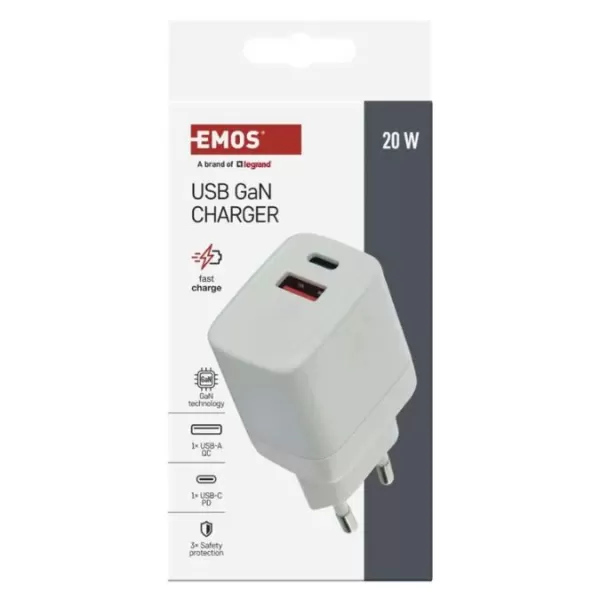 EMOS Univerzální USB adaptér GaN do sítě PD 20 W max. V02G20