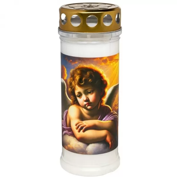 Svíčka hřbitovní s víčkem 550g - motiv Anděl