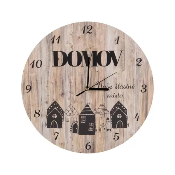 Hodiny nástěnné dřevo Domov... hnědé pr. 34 cm