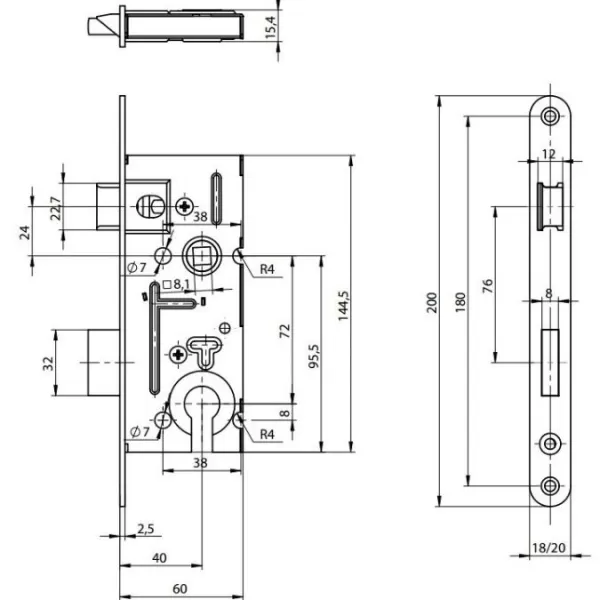 Zámek zadlab. YALE 5160/18N 1/2 vložka 72/60 backset 40mm čelo 18mm P-L