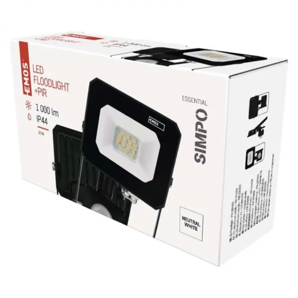 EMOS LED reflektor SIMPO s pohybovým čidlem, 10W, černý, neutrální bílá ZS2313