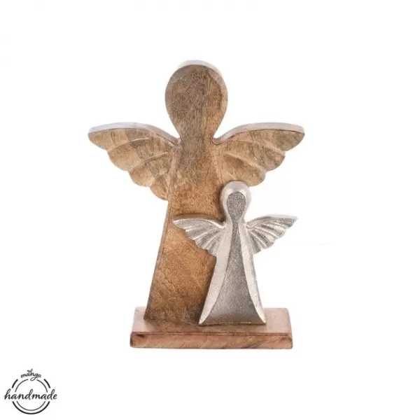 Anděl dřevo MANGO kov v. 32,5 cm