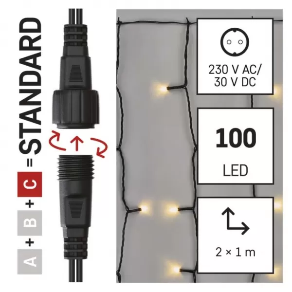 EMOS D1EW01 CONNECT CURTAIN 100 LED 1x2m IP44-osvětlení vánoč.bez transformátoru