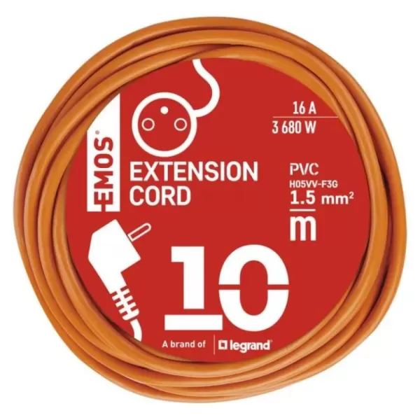 EMOS Prodlužovací kabel 10m/1 zásuvka/oranžový/PVC/250V/1,5mm2 P01110