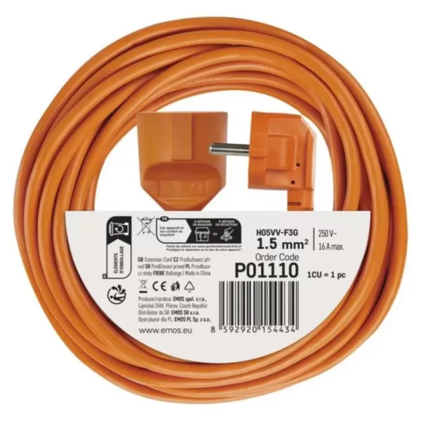 EMOS Prodlužovací kabel 10m/1 zásuvka/oranžový/PVC/250V/1,5mm2 P01110