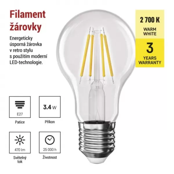 EMOS LED FLM A60 3,4W (40W) 470lm E27 WW ZF5D22