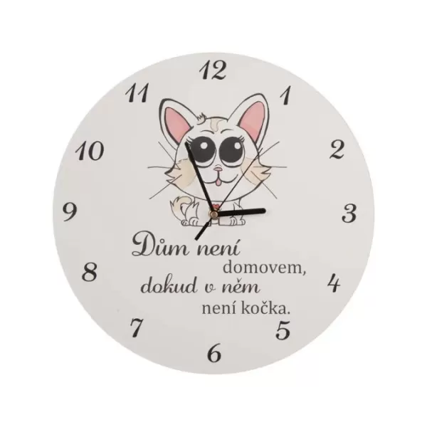 Hodiny nástěnné dřevo CAT HOME bílé pr. 34 cm