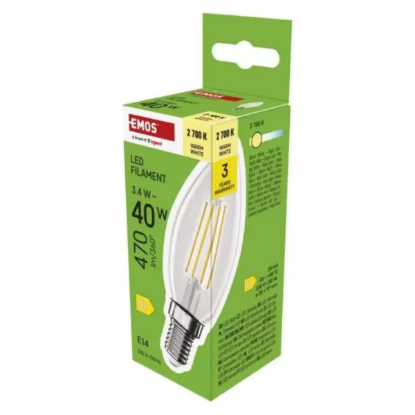 EMOS LED žárovka Filament svíčka/E14/3,4W (40W)/470lm/teplá bílá ZF3D22