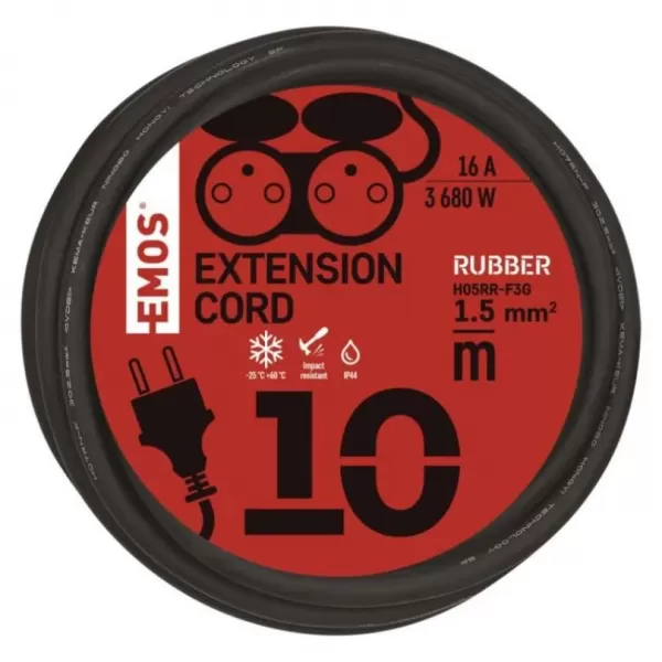 EMOS Prodlužka 2Z 10M 3x1,5 GUMA IP44 P0601