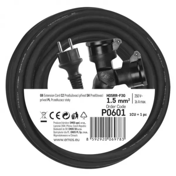EMOS Prodlužka 2Z 10M 3x1,5 GUMA IP44 P0601