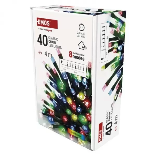 LED vánoční řetěz, 4m, venkovní i vnitřní, multicolor, programy, časovač D4AM21