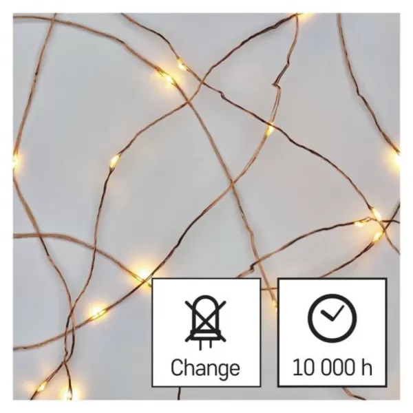 LED vánoční nano řetěz měděný, 4m, venkovní i vnitřní, teplá bílá, časovač D3AW01